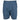 Front of grey blue shorts with an embroidered Skeeter logo in grey and navy on the cuff of the right leg.