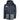 Navy and gray waterproof jacket with a hood and front pockets