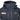 Close-up of a dark waterproof jacket with logos on the front.