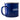 A blue camping mug with a speckled design and a silver rim.