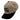 Side of a beige and black cap with perforated mesh back and a black rubber patch on the front.