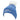 Blue knitted beanie hat with a white pom-pom on top