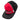 Red and black baseball cap with a logo on the front