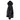 Side view of a black hooded jacket with logo and text details