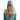 A woman with long blonde hair wearing a patterned cap, viewed from behind.