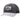 A structured charcoal grey hat with a light grey bill, featuring a pentagon shaped patch on the front with the Skeeter logo in red and black.
