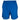 Front of a blue pair of swim trunks with the Skeeter logo embroidered in navy and white above the hem on the right leg.