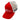 Red and white mesh trucker cap with logos.