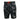 Front of black and grey camo board shorts with an orange drawstring and the Skeeter logo embroidered in black and white above the cuff of the left leg.