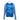 Blue long-sleeve hoodie with abstract design and logo