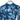 Close-up of a blue camo-patterned long-sleeve shirt with a hood
