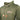 Close-up of a green quilted hoodie with a logo and wooden toggles