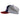 Side view of a red and navy baseball cap with a white mesh back.