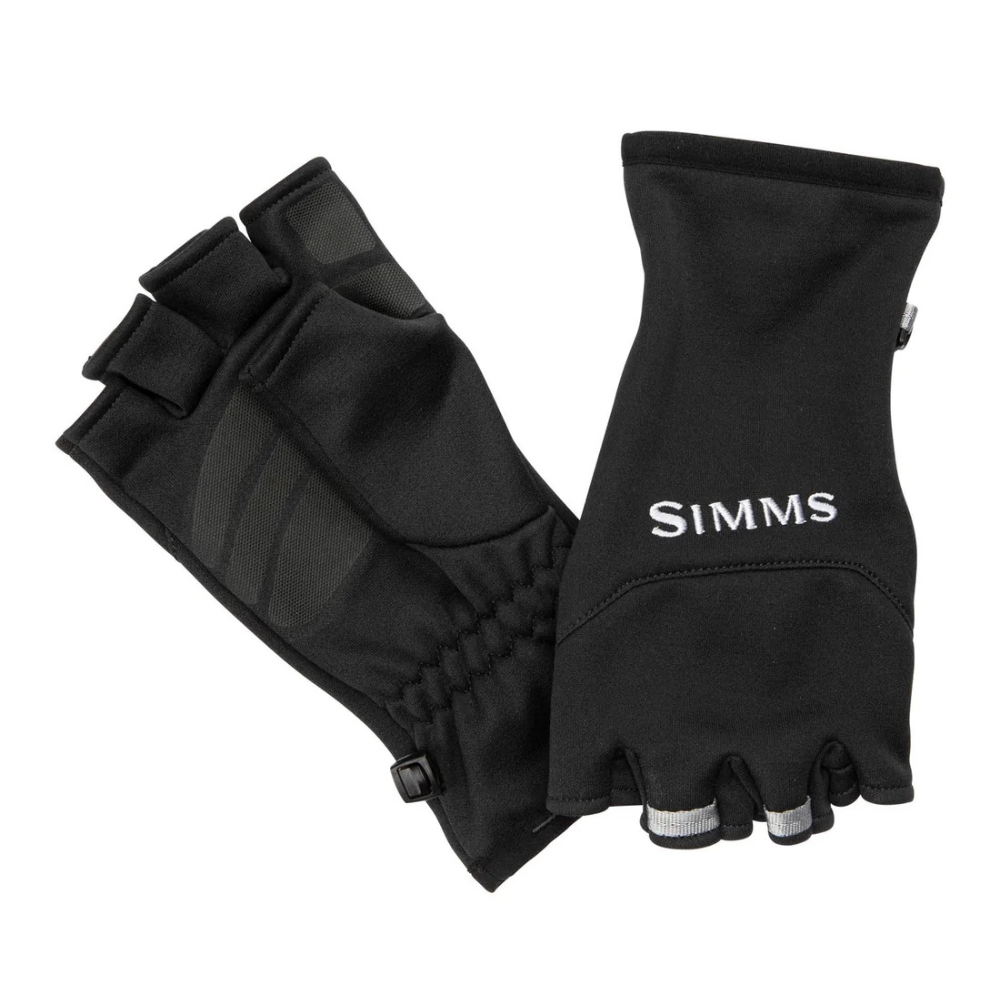 A pair of black spandex fingerless fishing gloves.