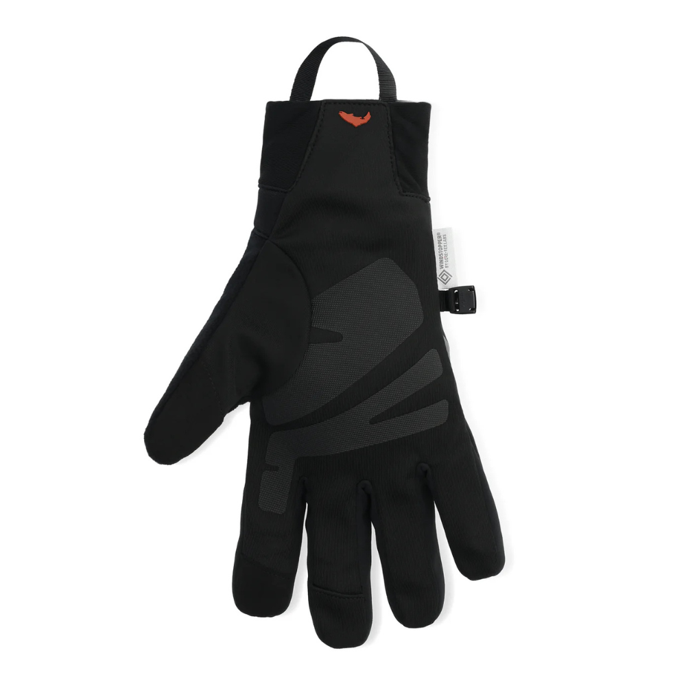 The palm side of the black windproof fleece glove.