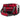 Red can cooler with multiple pockets and handles and a black skeeter patch on the front pocket.