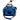 Hand holding a blue can cooler with handles and an adjusatble shoulder strap.