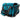Side of a teal can cooler with zippered pockets on the front and side.