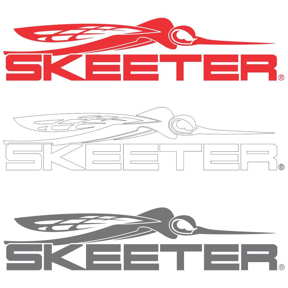 Red, white, and grey variants of the 17.5 inch semi-permanent Skeeter logo decal