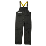 A pair of black fishing bibs that extend from the chest to the ankle. The shoulder straps are black and yellow. Printed on the left chest is the skeeter logo. 