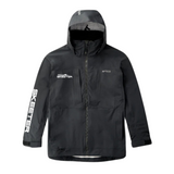 A black fishing jacket with two zippered chest pockets. Printed in white on the right sleeve is the text skeeter, and printed on the right chest in white is the skeeter logo. 