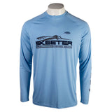 Blue long-sleeve shirt with a black 'Skeeter Performance Fishing Boats' logo on the chest. 