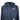Close up of a navy blue hoodie with a quarter zip and drawstrings, featuring a red and white skeeter logo.