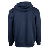 Navy blue carhartt hoodie shown from the back.