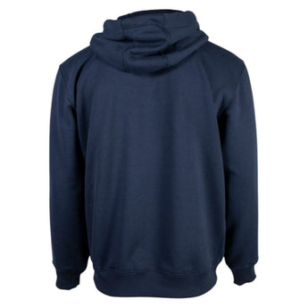 Navy blue carhartt hoodie shown from the back.