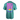 Green t-shirt with a colorful graphic on the back of a sunset with the text "eat, sleep, fish."
