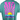 Close up of a green t-shirt with pink, blue, and yellow graphic on the back of a sunset with the text "eat, sleep, fish."