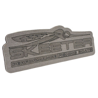 Skeeter performance fishing boats logo on a metallic background.
