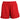 Front of ladies red athletic shorts with an elastic waistband.