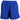 Front of ladies blue athletic shorts with an elastic waistband.