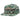 A flat-brim snapback cap featuring a green and beige camouflage pattern, with a tan and black embroidered skeeter logo.