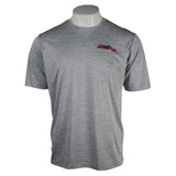 Heather gray athletic t-shirt with a skeeter logo on the left chest. 