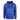 Blue hoodie with a black skeeter logo on the chest and black drawstrings.