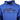Close up of a blue hoodie with a black skeeter logo on the chest and black drawstrings.