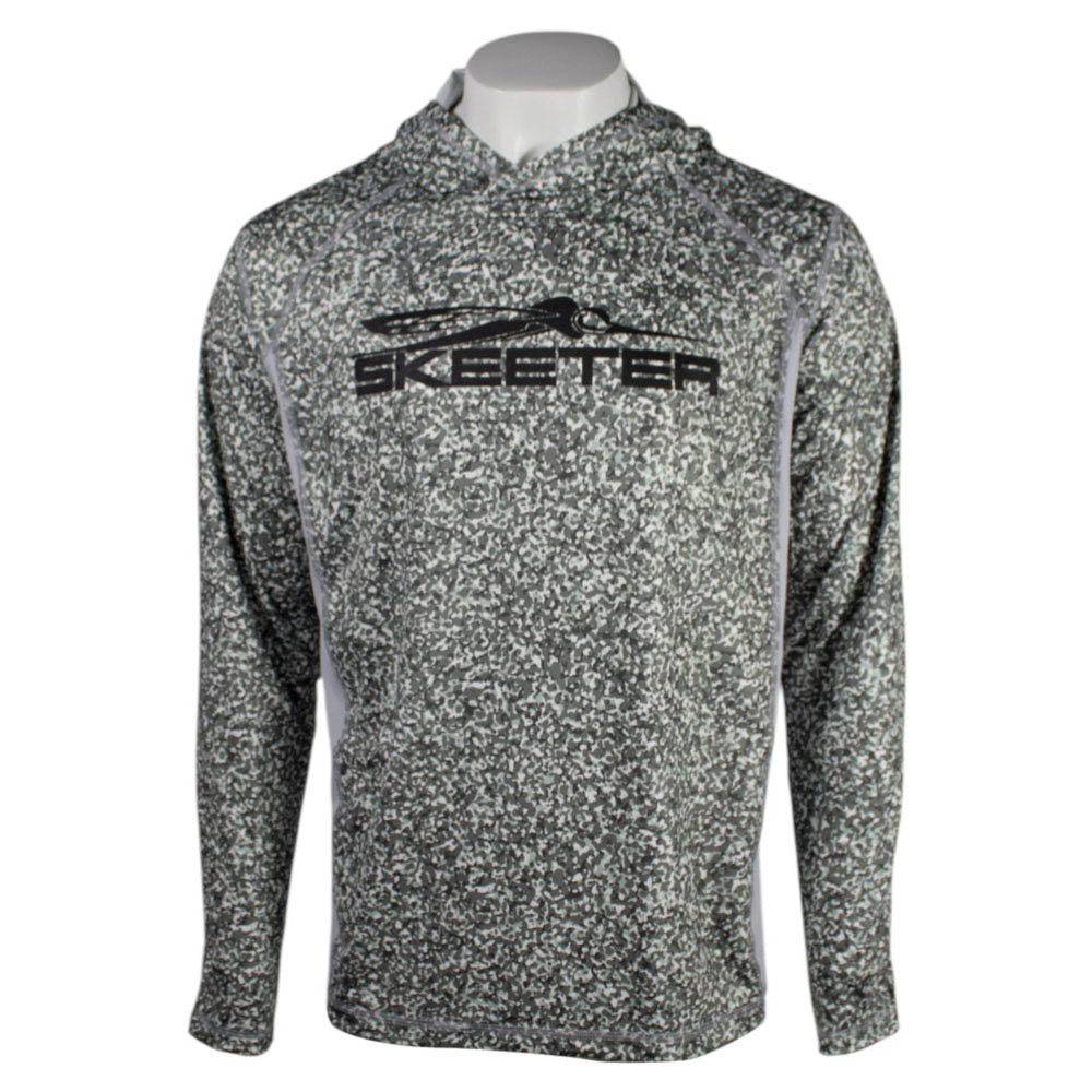 Hoodie with a grey speckled pattern and a black 'Skeeter' logo across the chest.