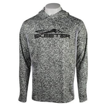 Hoodie with a grey speckled pattern and a black 'Skeeter' logo across the chest.