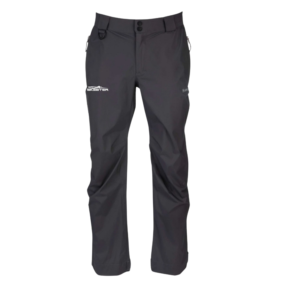 Dark grey pants with a white skeeter logo on the right hip.