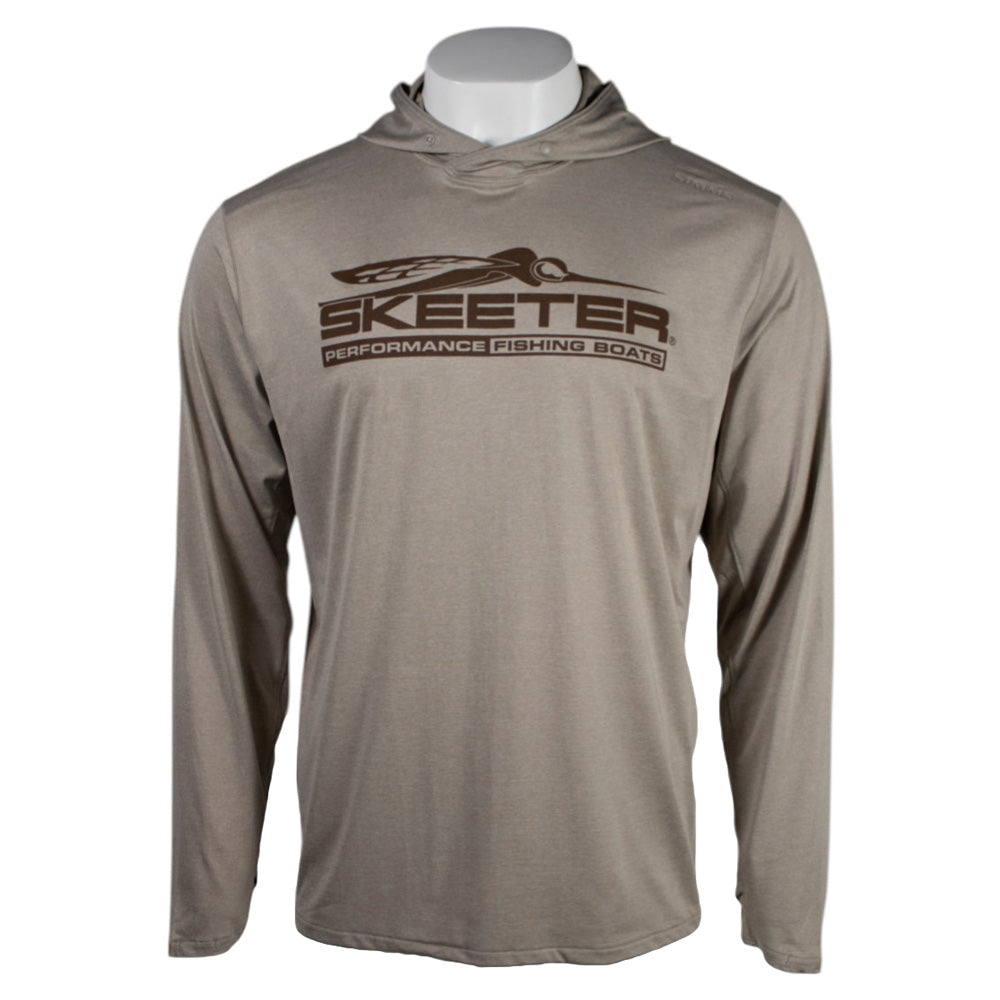 Front of a brown hooded long sleeve with a brown Skeeter Performance Fishing Boats logo across the chest.