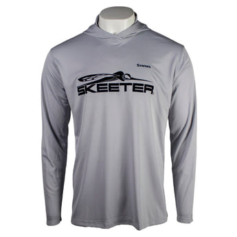 Gray performance hoodie with a black 'Skeeter' logo across the chest.