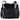 Black duffel bag with silver straps and multiple zippered pockets