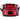 A red and black messenger bag with multiple zippered pockets.
