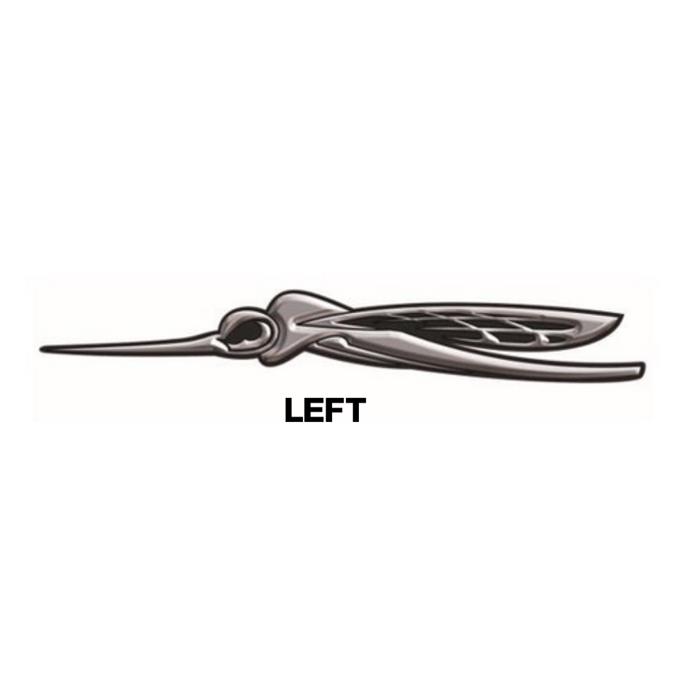 A 12-inch chrome Skeeter bug decal facing left. 