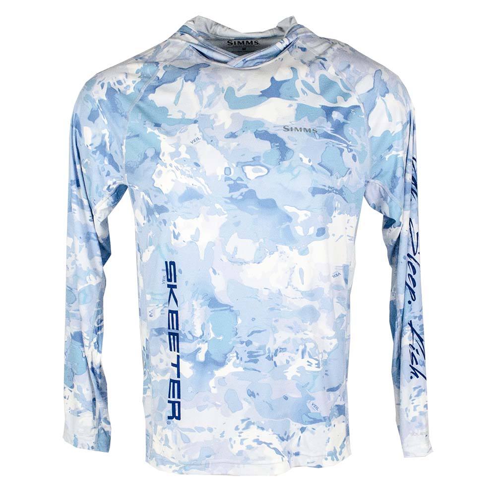 L Simms Fishing Solarflex Hoody Shirt NEW DISCOUNTED Cloud Camo Blue 